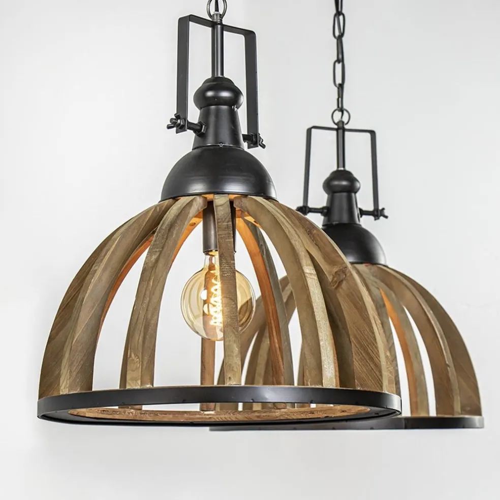 Store Straluma Landelijk industriële 2-lichts hanglamp hout/zink