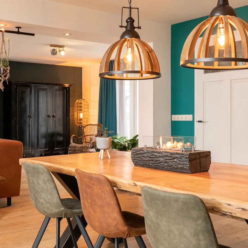 Store Straluma Landelijk industriële 2-lichts hanglamp hout/zink