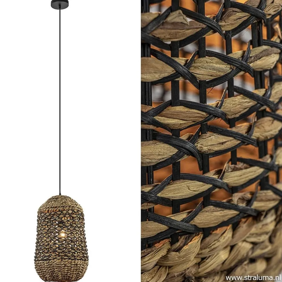 Best Straluma Landelijke hanglamp Tripoli rotan met zwart
