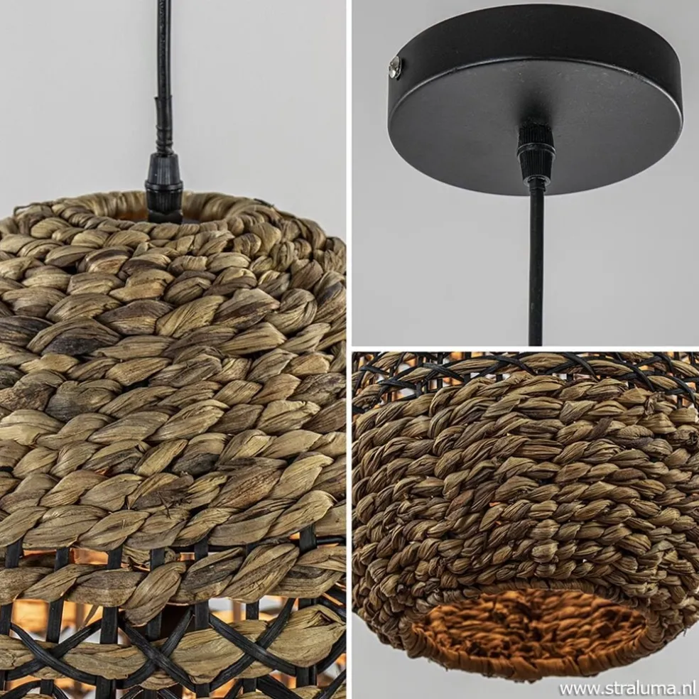 Best Straluma Landelijke hanglamp Tripoli rotan met zwart