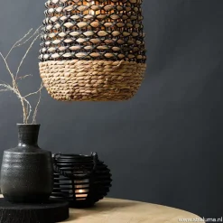 Best Straluma Landelijke hanglamp Tripoli rotan met zwart