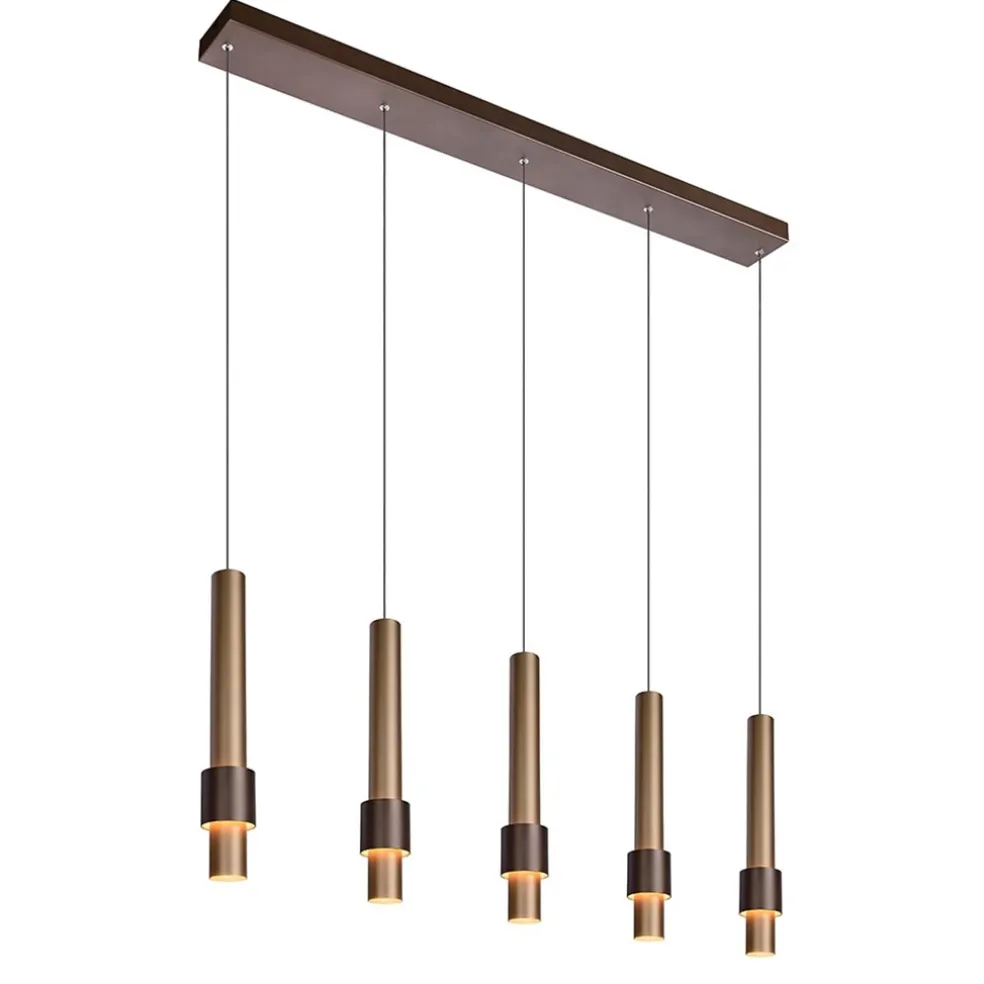 Store Straluma Landelijke 5-lichts LED hanglamp cilinders bruin