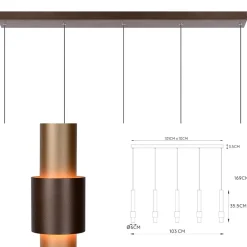 Store Straluma Landelijke 5-lichts LED hanglamp cilinders bruin