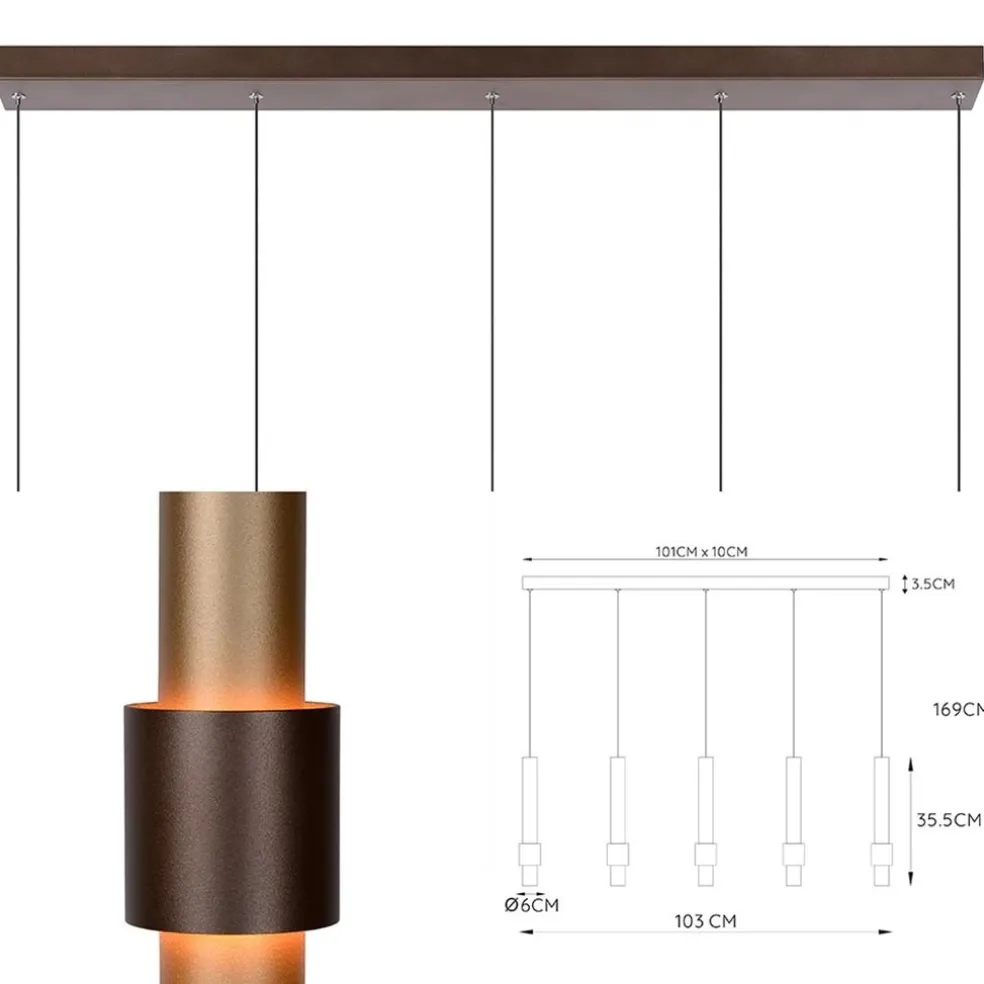 Store Straluma Landelijke 5-lichts LED hanglamp cilinders bruin