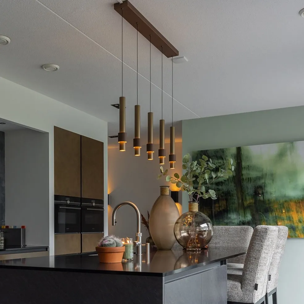 Store Straluma Landelijke 5-lichts LED hanglamp cilinders bruin