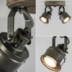 Outlet Straluma Landelijke 2-lichts opbouwspot gun metal met hout