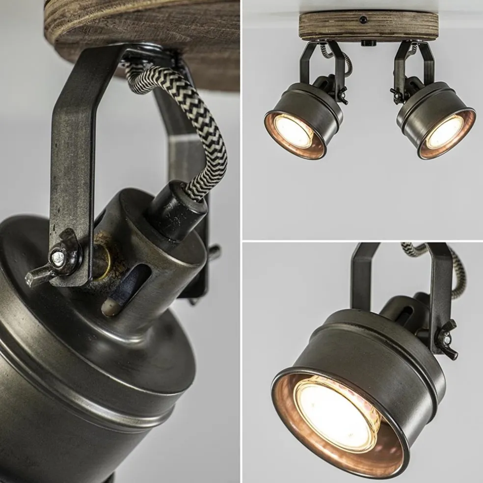 Outlet Straluma Landelijke 2-lichts opbouwspot gun metal met hout