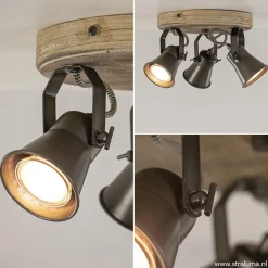 Fashion Straluma Landelijke 3-lichts plafondspot Seed metaal met hout
