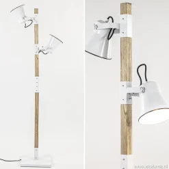 Discount Straluma Landelijke 2-lichts vloerlamp hout met witte kappen