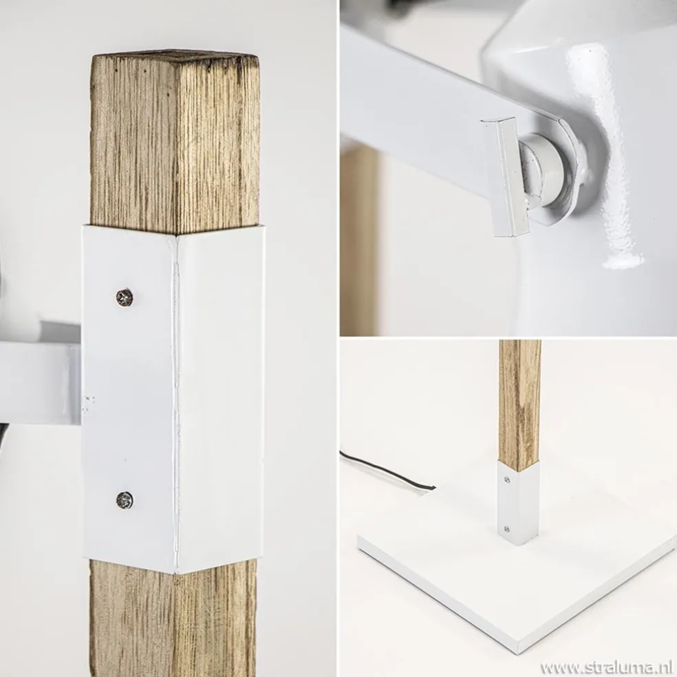 Discount Straluma Landelijke 2-lichts vloerlamp hout met witte kappen