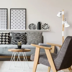 Discount Straluma Landelijke 2-lichts vloerlamp hout met witte kappen