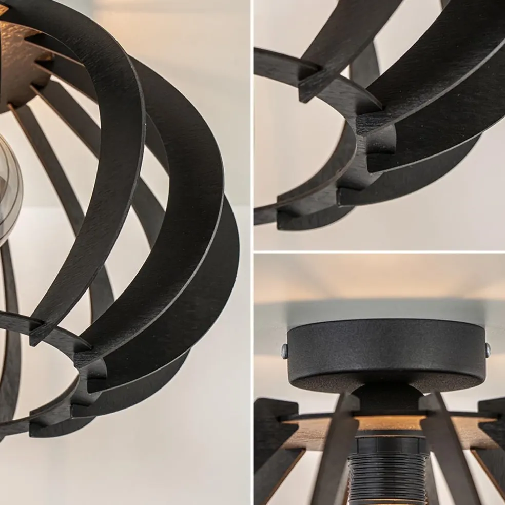 Best Straluma Landelijke plafondlamp hout mat zwart