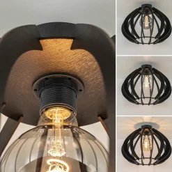 Best Straluma Landelijke plafondlamp hout mat zwart