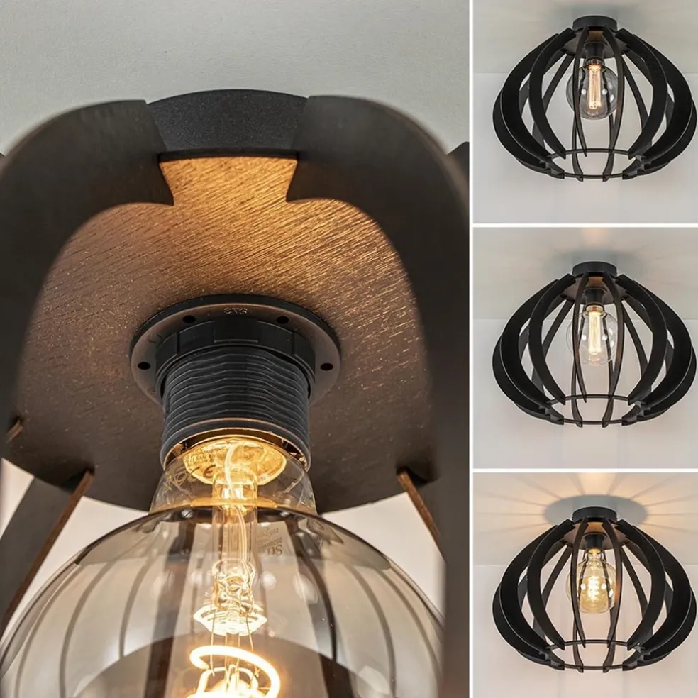 Best Straluma Landelijke plafondlamp hout mat zwart