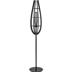 Best Sale Straluma Landelijke vloerlamp mat zwart met houten kap