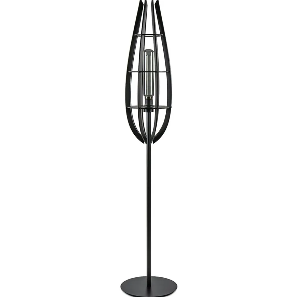 Best Sale Straluma Landelijke vloerlamp mat zwart met houten kap