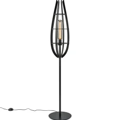 Best Sale Straluma Landelijke vloerlamp mat zwart met houten kap