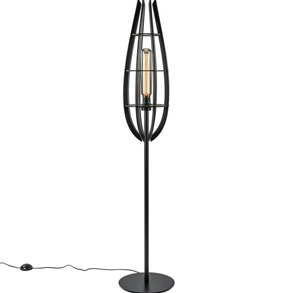 Best Sale Straluma Landelijke vloerlamp mat zwart met houten kap