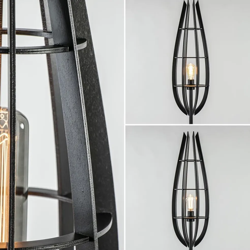 Best Sale Straluma Landelijke vloerlamp mat zwart met houten kap