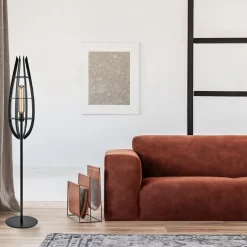Best Sale Straluma Landelijke vloerlamp mat zwart met houten kap
