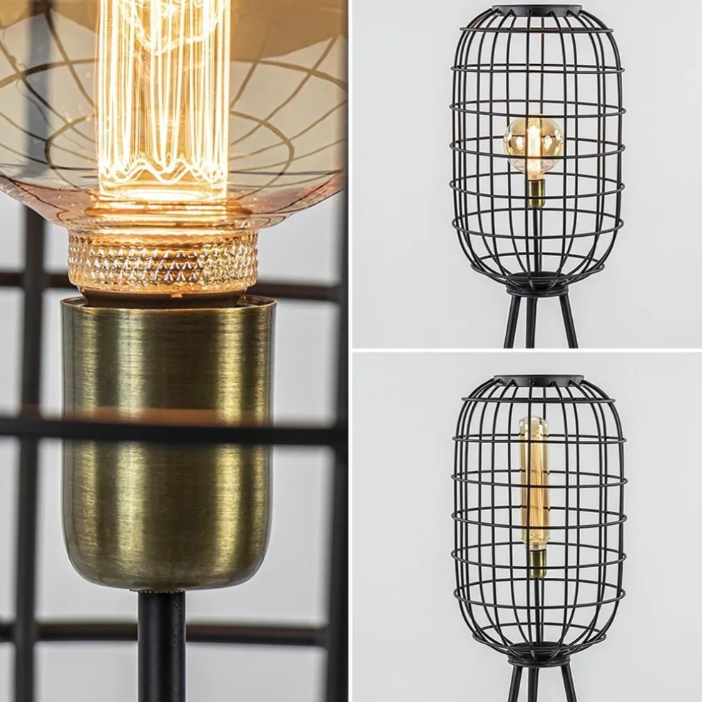 Best Straluma Landelijke vloerlamp Toah mat zwart met brons