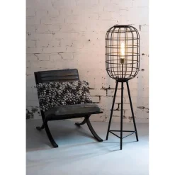 Best Straluma Landelijke vloerlamp Toah mat zwart met brons