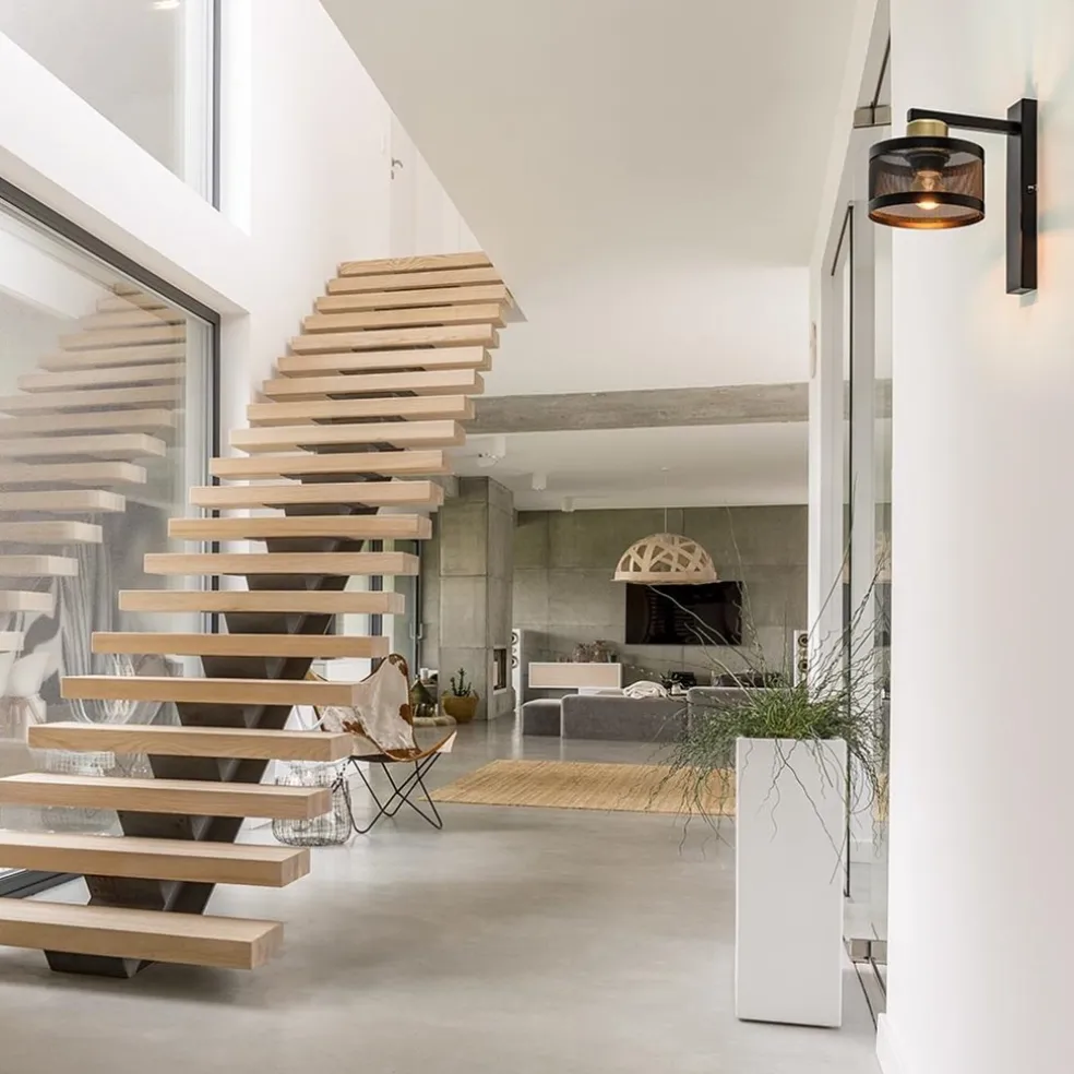 New Straluma Landelijke wandlamp zwart/goud met ronde kap