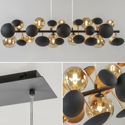 Fashion Straluma Langwerpige hanglamp grijs/goud + amber glas