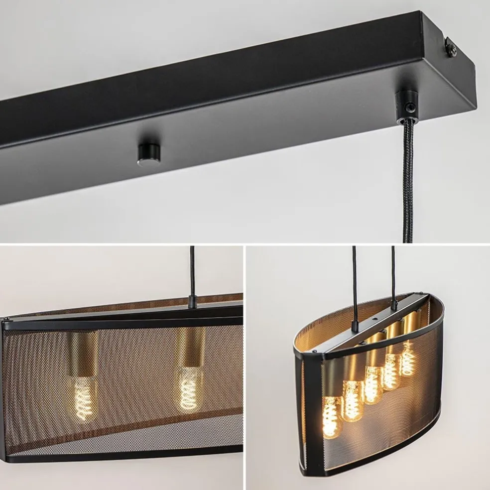 New Straluma Langwerpige hanglamp mat zwart metaal met goud