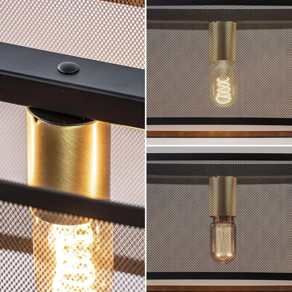 New Straluma Langwerpige hanglamp mat zwart metaal met goud