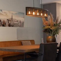 New Straluma Langwerpige hanglamp mat zwart metaal met goud