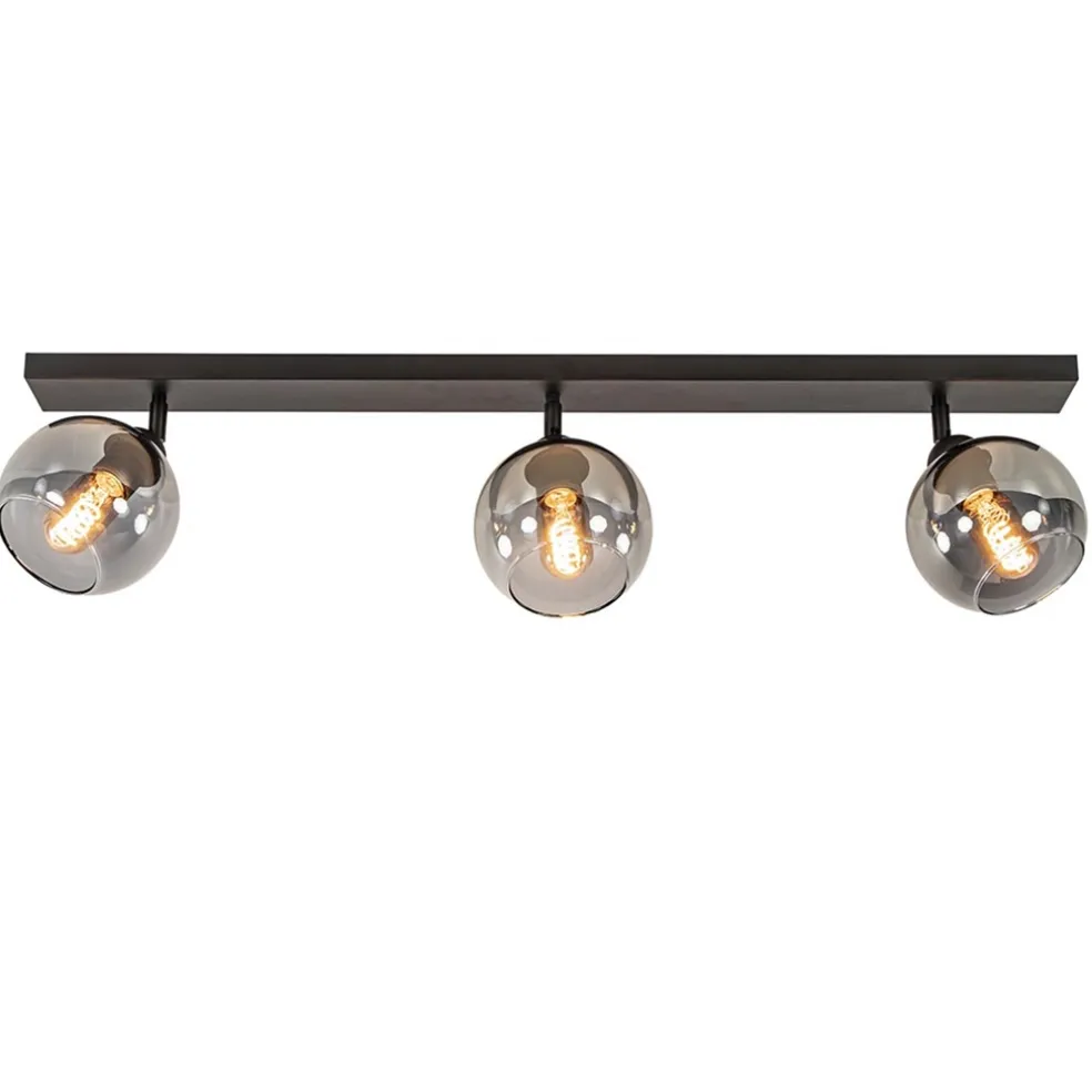 Best Sale Straluma Langwerpige plafondlamp mat zwart met smoke glazen bollen