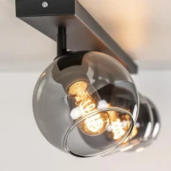 Best Sale Straluma Langwerpige plafondlamp mat zwart met smoke glazen bollen