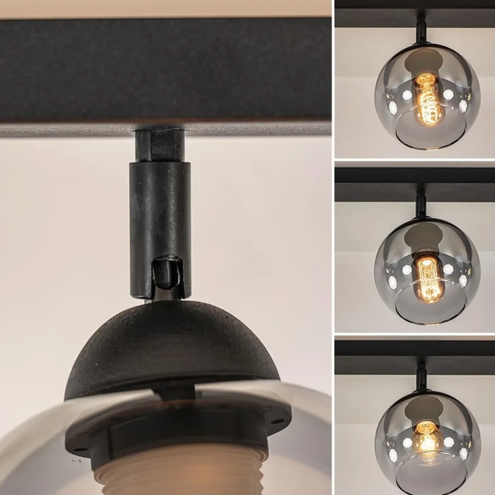 Best Sale Straluma Langwerpige plafondlamp mat zwart met smoke glazen bollen