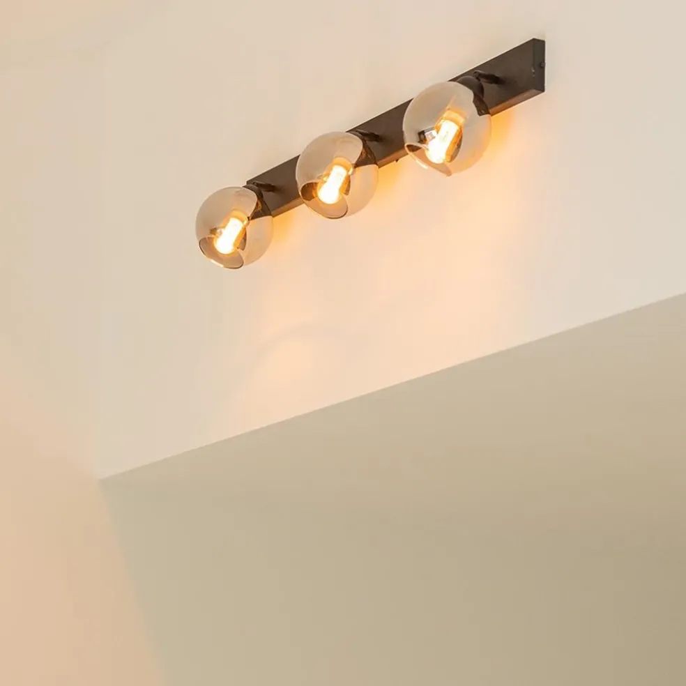 Best Sale Straluma Langwerpige plafondlamp mat zwart met smoke glazen bollen