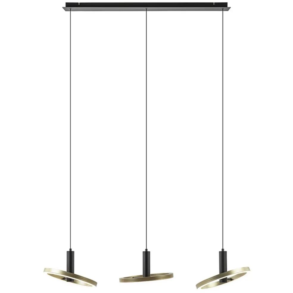 Discount Straluma LED eettafelhanglamp 3-lichts balk zwart/goud dimbaar