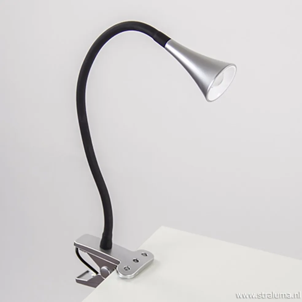 Online Straluma LED klemlamp/klemspot zwart met zilver