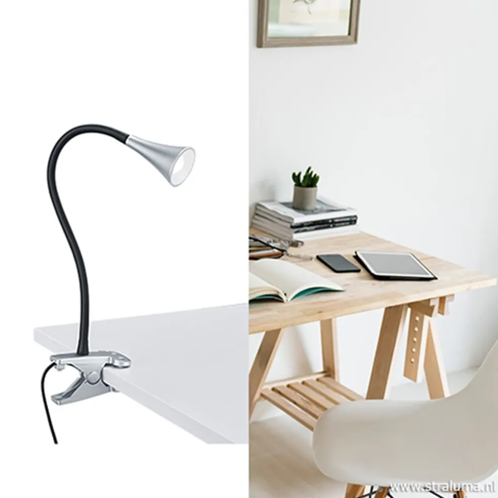 Online Straluma LED klemlamp/klemspot zwart met zilver