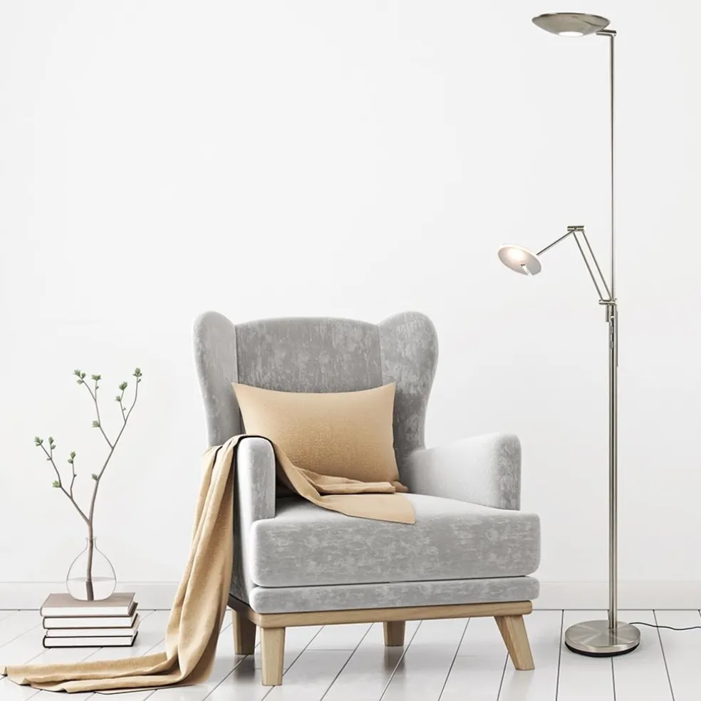 Fashion Straluma LED uplighter met verstelbare leesarm nikkel