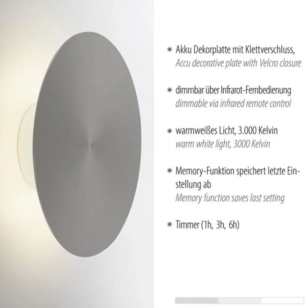 Discount Straluma LED wandlamp op accu grijs dmbaar