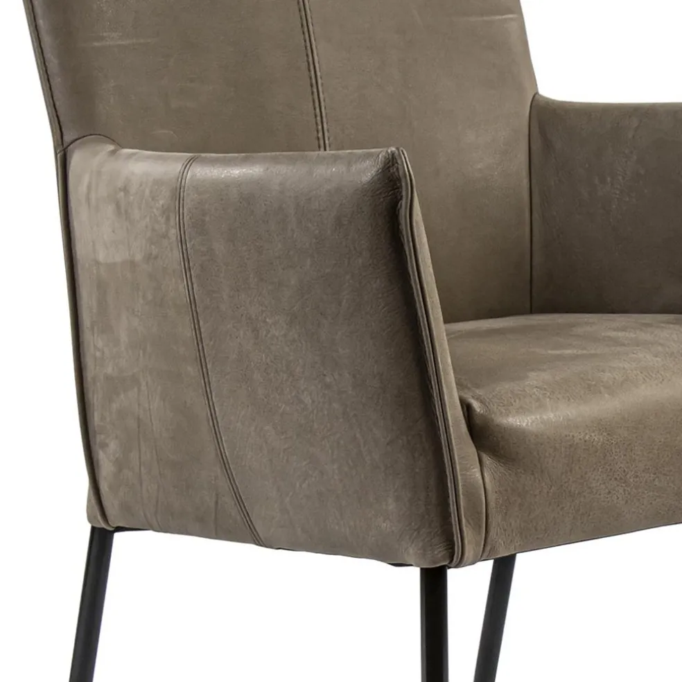 Hot Straluma Lederen armstoel taupe met zwarte poot en wieltjes