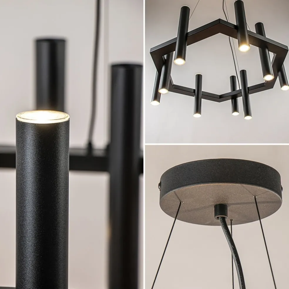 Discount Straluma 12-Lichts design hanglamp 6-hoekig mat zwart