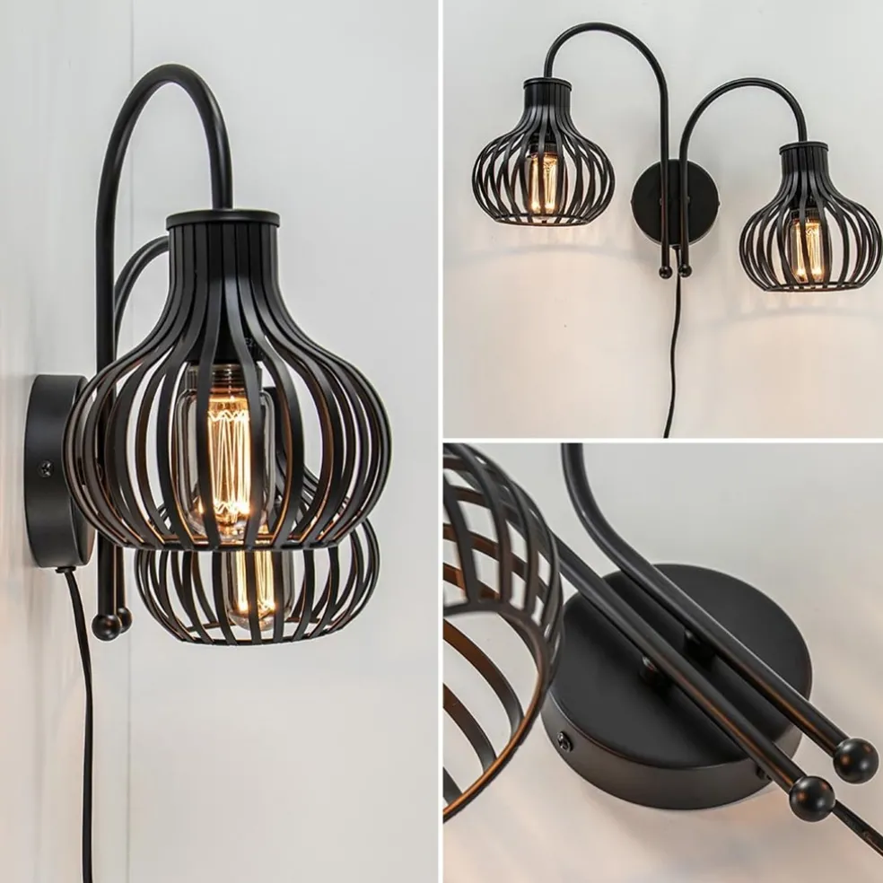 Discount Straluma 2-Lichts draad wandlamp mat zwart