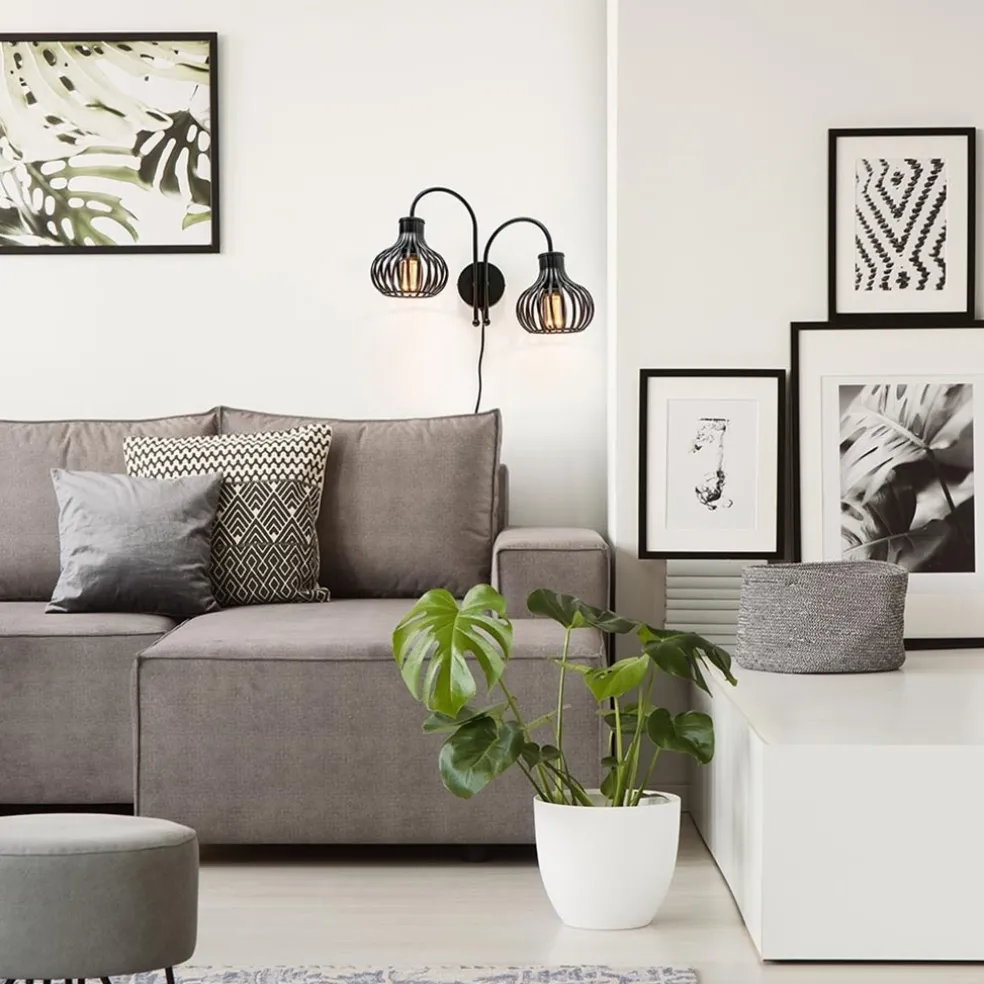 Discount Straluma 2-Lichts draad wandlamp mat zwart