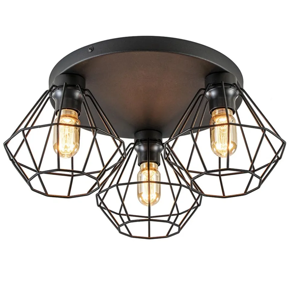 Clearance Straluma 3-Lichts draadlamp diamant mat zwart