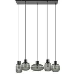 New Straluma 5-Lichts eettafelhanglamp geribbeld smoke glas met zwart