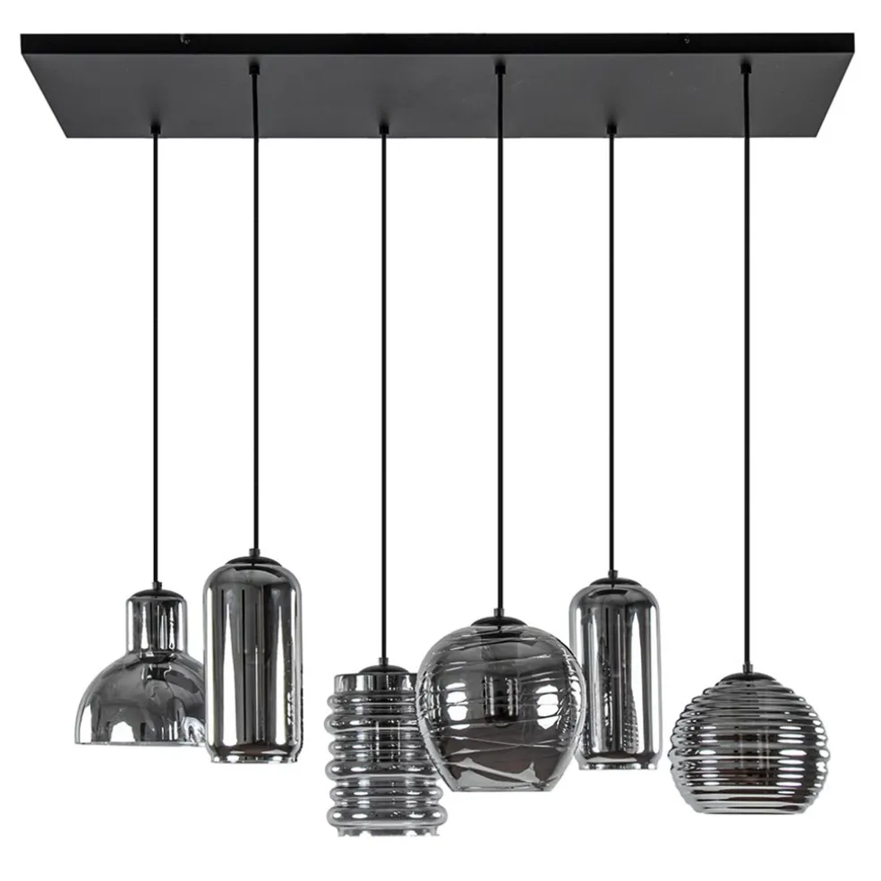 Cheap Straluma 6-Lichts eettafelhanglamp met smoke/titanium glas
