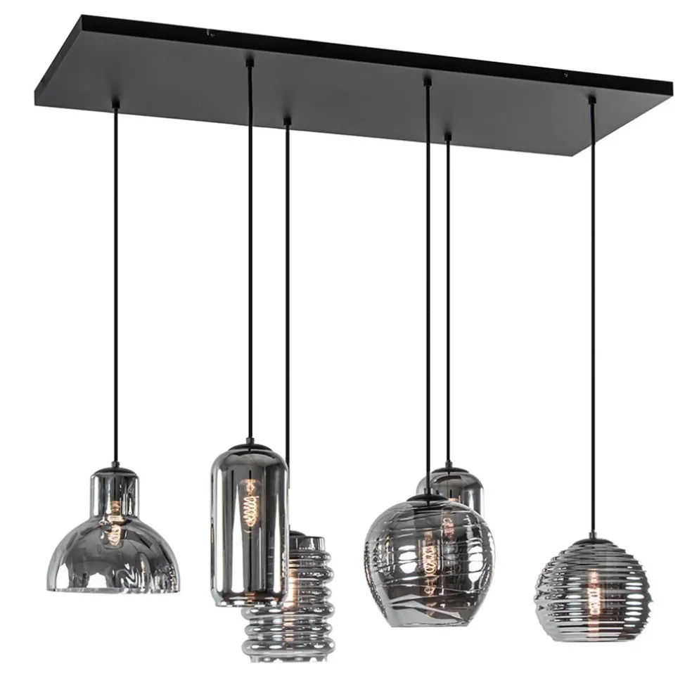 Cheap Straluma 6-Lichts eettafelhanglamp met smoke/titanium glas