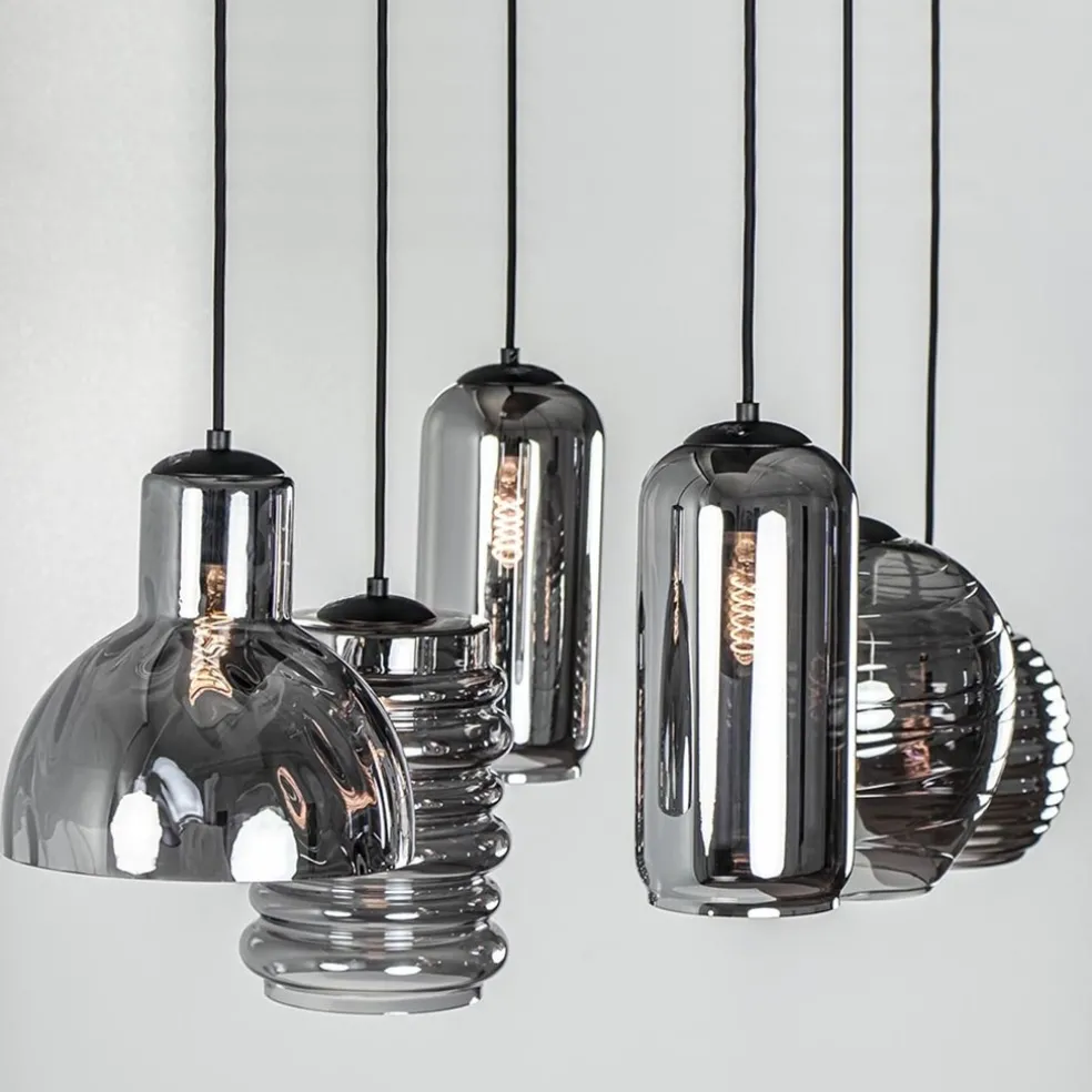 Cheap Straluma 6-Lichts eettafelhanglamp met smoke/titanium glas