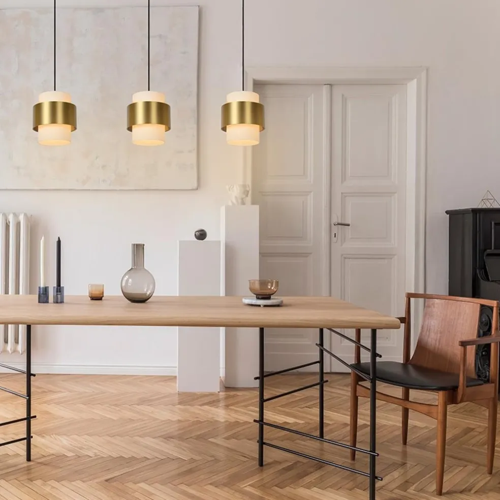 Cheap Straluma 3-Lichts eettafelhanglamp mat goud met opaal glas